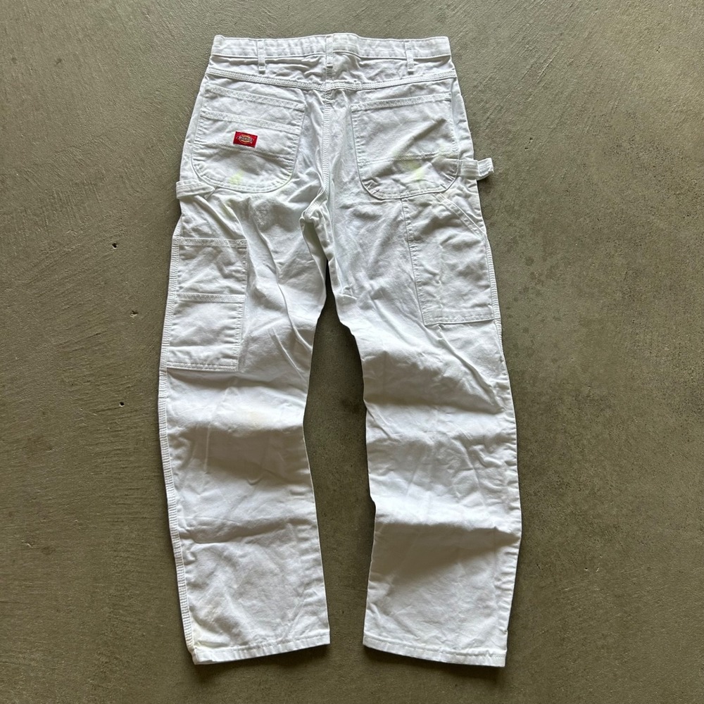 Vintage Dickies Carpenter Pants Mens 34x32 White Painter Straight Leg Workwear